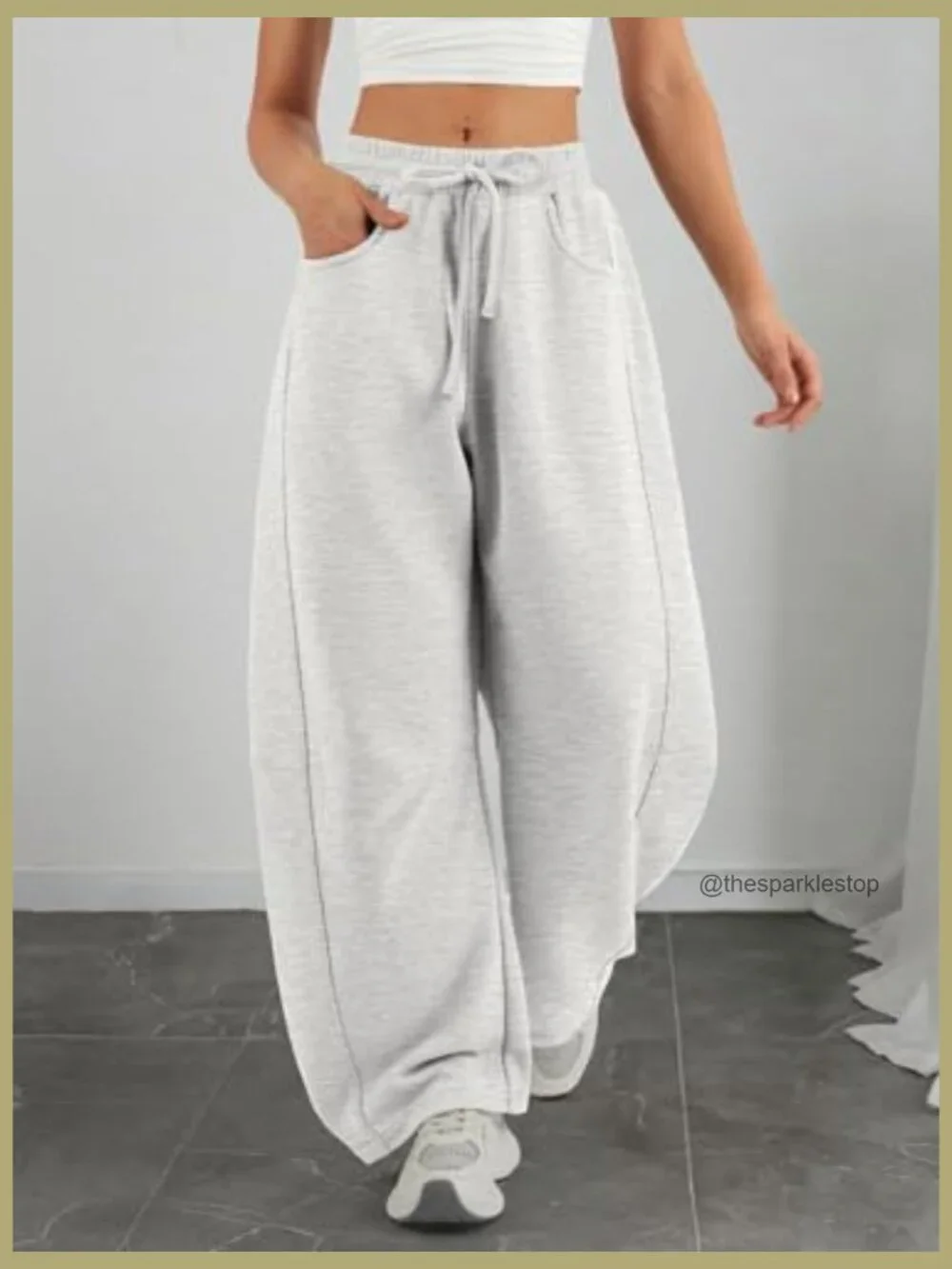 Barrel Sweatpants Women Wide Leg Baggy Lounge Pants with Pockets - Picture 3 of 7